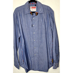 Robert Graham Men The Freshly Laundered Shirt XL Blue Chambray Embroidered Rasta
